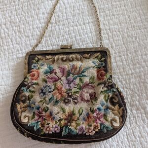 Vintage 1920 Needlepoint Floral Purse